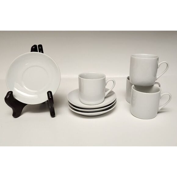 VINTAGE BENJAMIN & MEDWIN 8 PIECE WHITE DEMITASSE SET 4 CUPS/4 SAUCERS - Picture 7 of 8